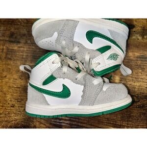 2021‎ Air Jordan 1 Mid SE TD 'Grey Pine Green' toddler 6C GUC